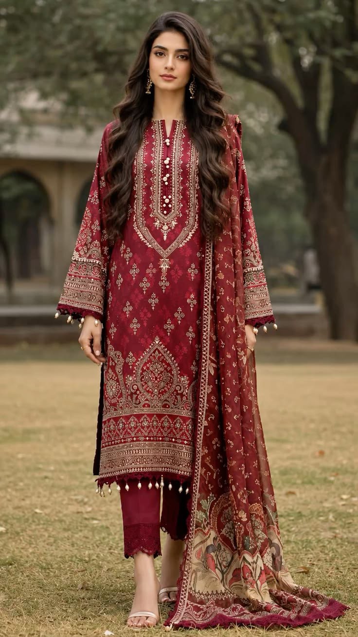Pakistani women's printed lawn suit with soft summer colors and dupatta by Al Araf