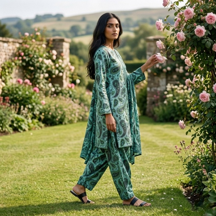 Mint Sage Traditional Paisley Lawn