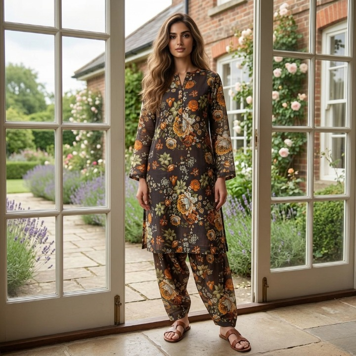 Midnight Amber Floral Lawn